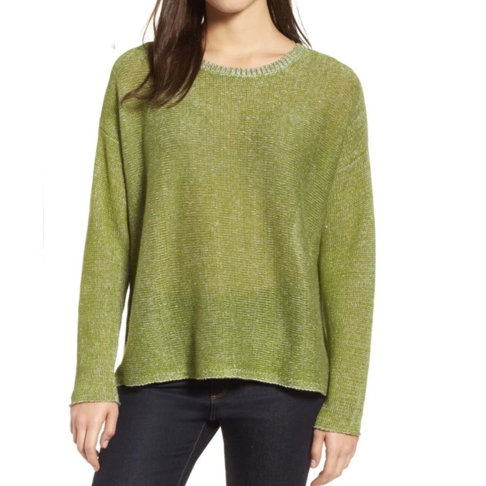 Eileen Fisher Womens Organic Linen Marl Knit Lagenlook Boxy Sweater Size M